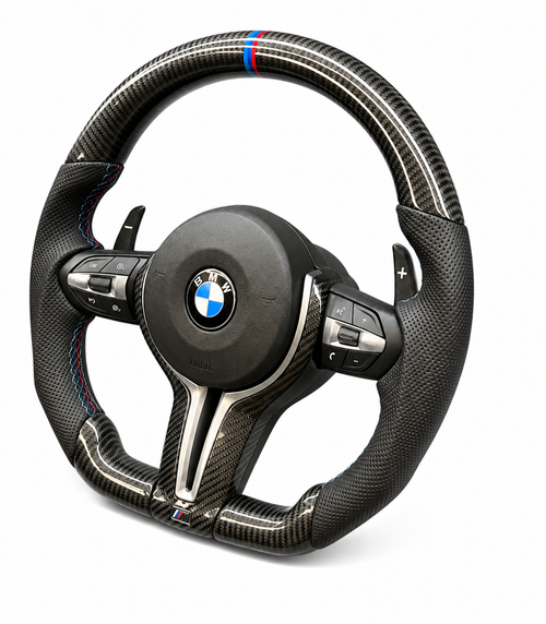 BMW F SERIES FLAT BOTTOM STEERING WHEEL IN CARBON FIBER WITH PERFORATED LEATHER