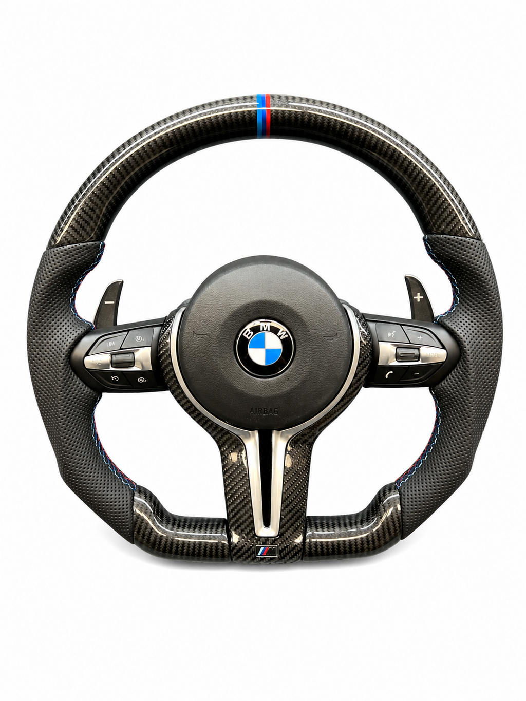 BMW F SERIES FLAT BOTTOM STEERING WHEEL IN CARBON FIBER WITH PERFORATED LEATHER