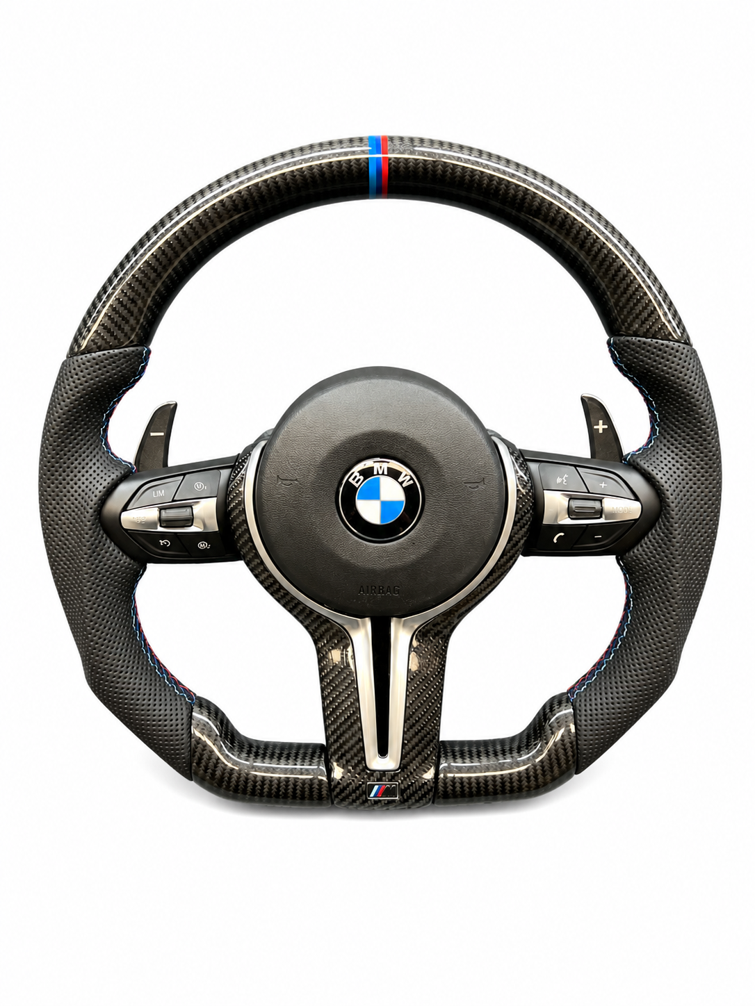 BMW F SERIES FLAT BOTTOM STEERING WHEEL IN CARBON FIBER WITH PERFORATED LEATHER