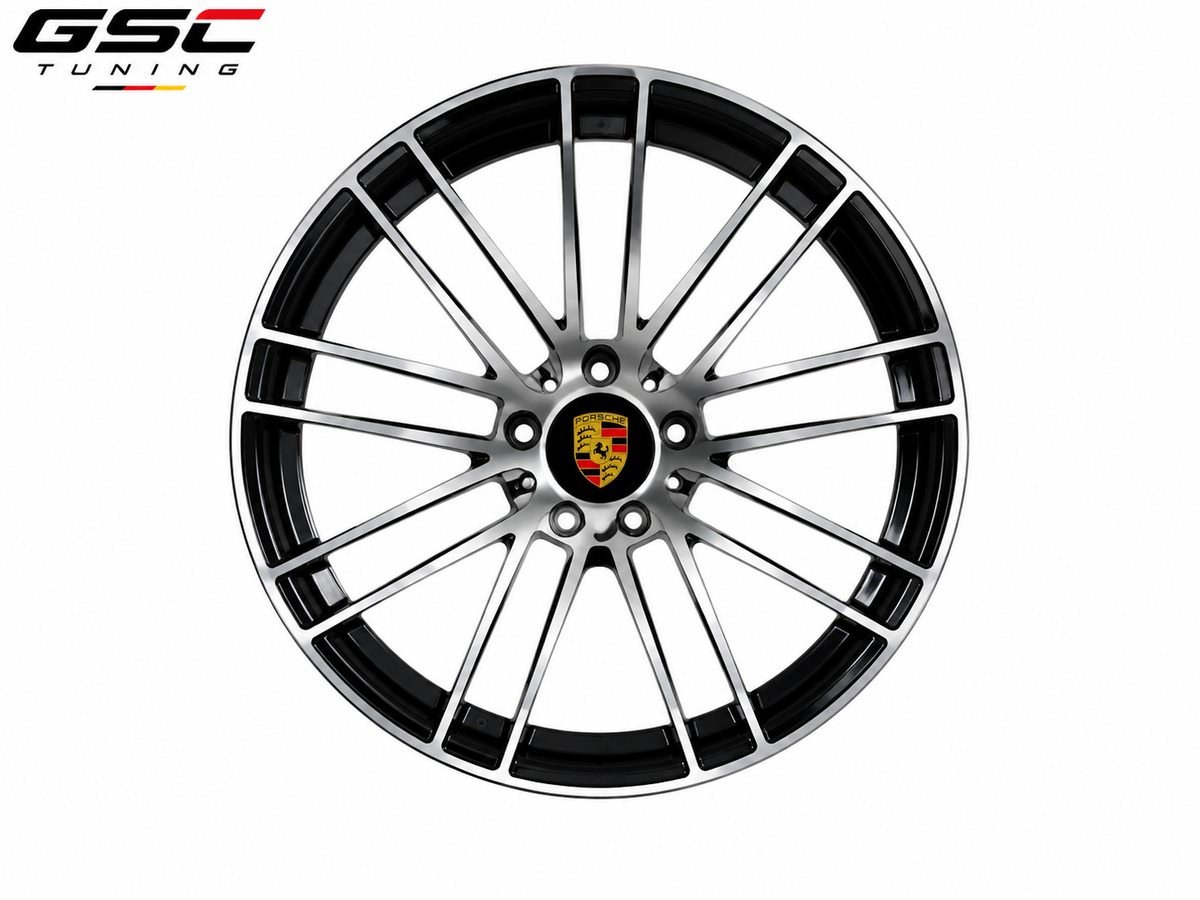 GSC Porsche Forged Aluminum Wheel – Gloss Black & Machined Silver Multi-Spoke Performance Design