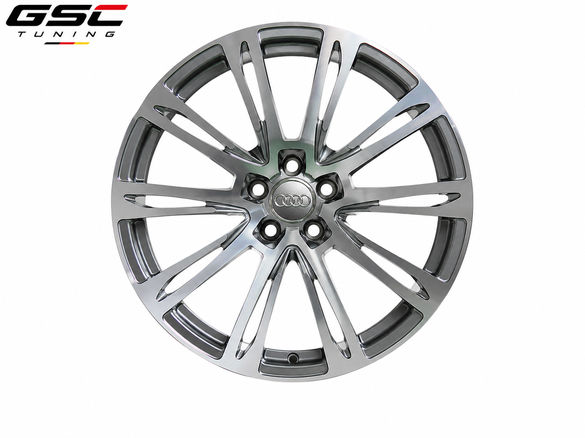 GSC Audi Forged Aluminum Wheel – Brushed Silver & Gloss Black Multi-Spoke Performance Design