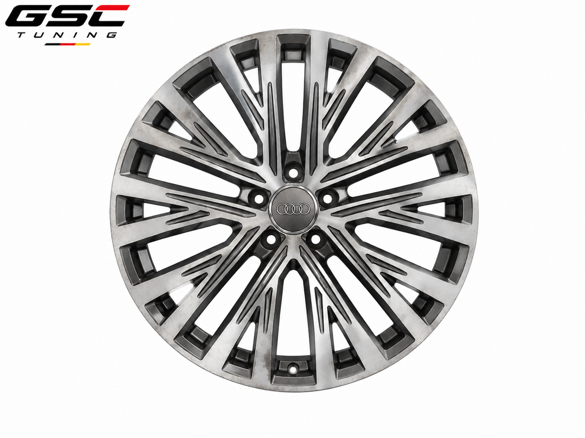 GSC Audi Forged Aluminum Wheel – Brushed Silver & Gloss Black Aero Multi-Spoke Performance Design
