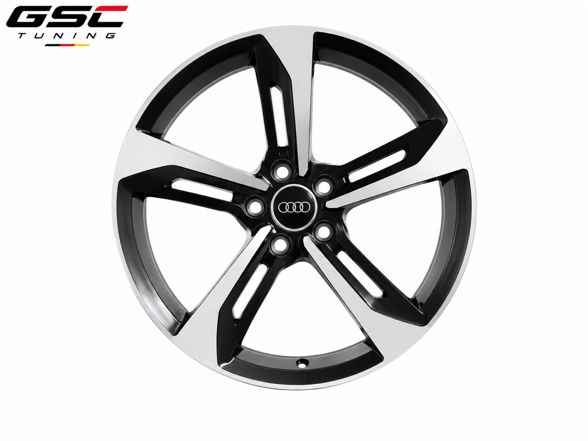 GSC Audi Forged Aluminum Wheel – Gloss Black & Machined Silver 5-Spoke Aero Performance Design