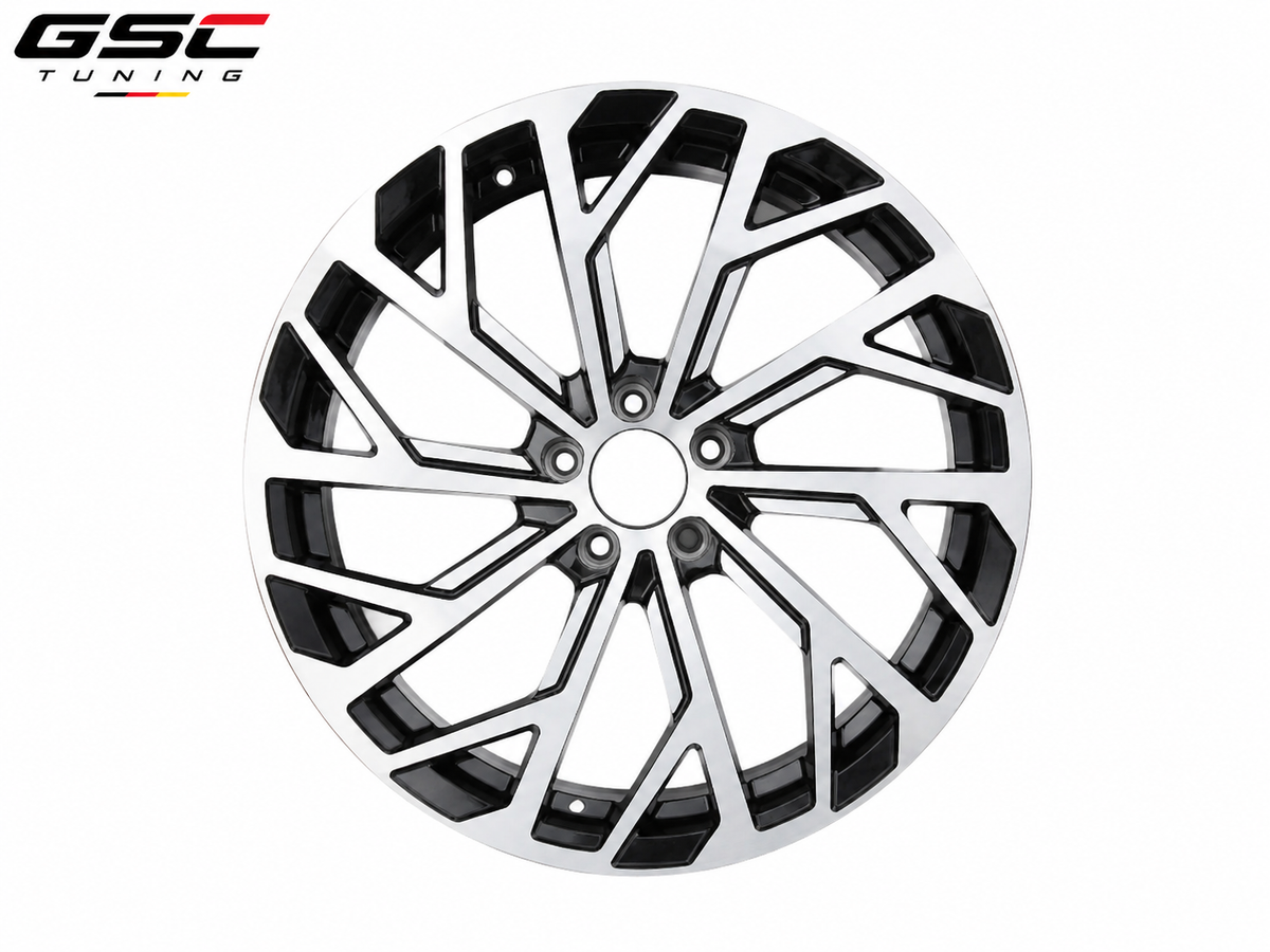 GSC Audi Forged Aluminum Wheel – Brushed Silver & Gloss Black Geometric Multi-Spoke Design