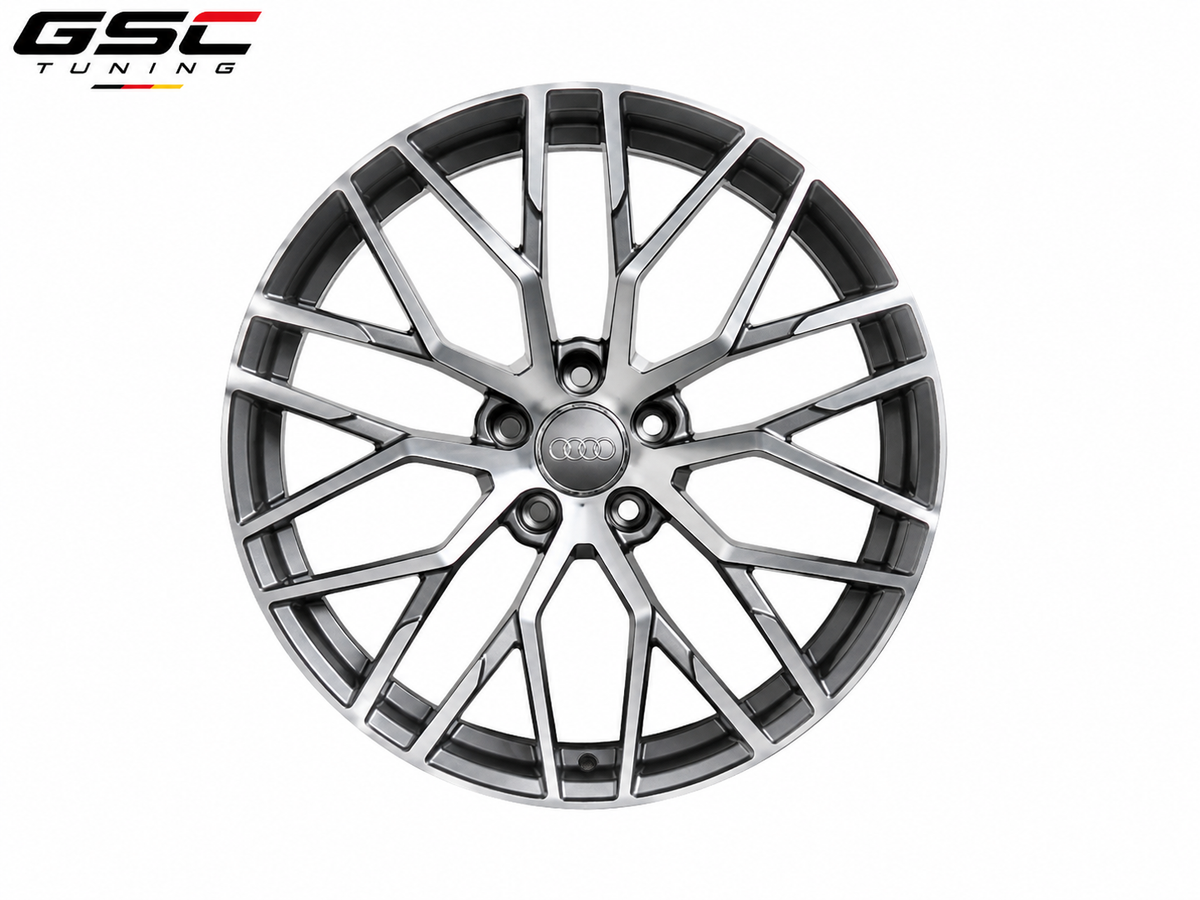 GSC Audi Forged Aluminum Wheel – Brushed Silver & Gloss Black Aero Multi-Spoke Performance Design