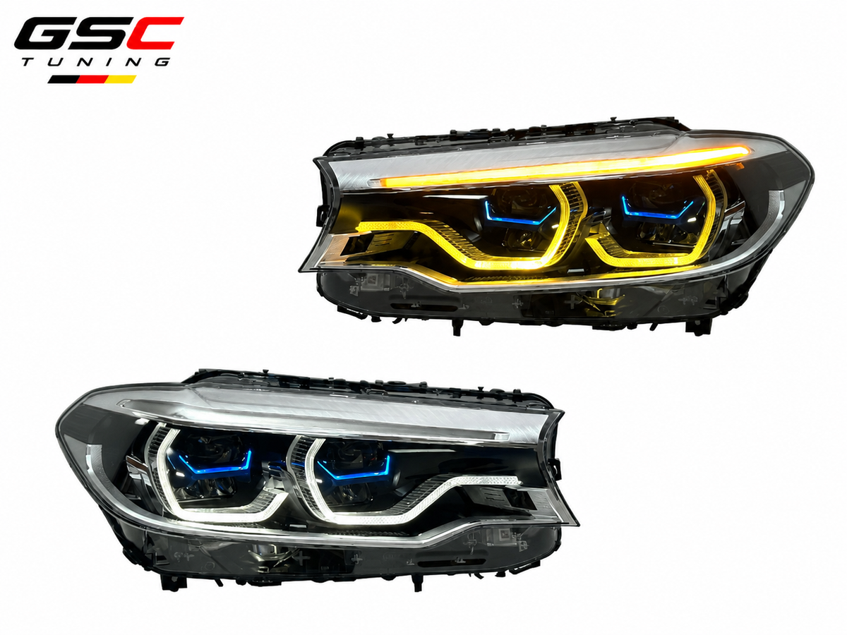 GSC Dual-Color DRL LED Headlight Assembly Set for BMW 5 Series G30 / G38 2018-2020 – Xenon & LED Versions