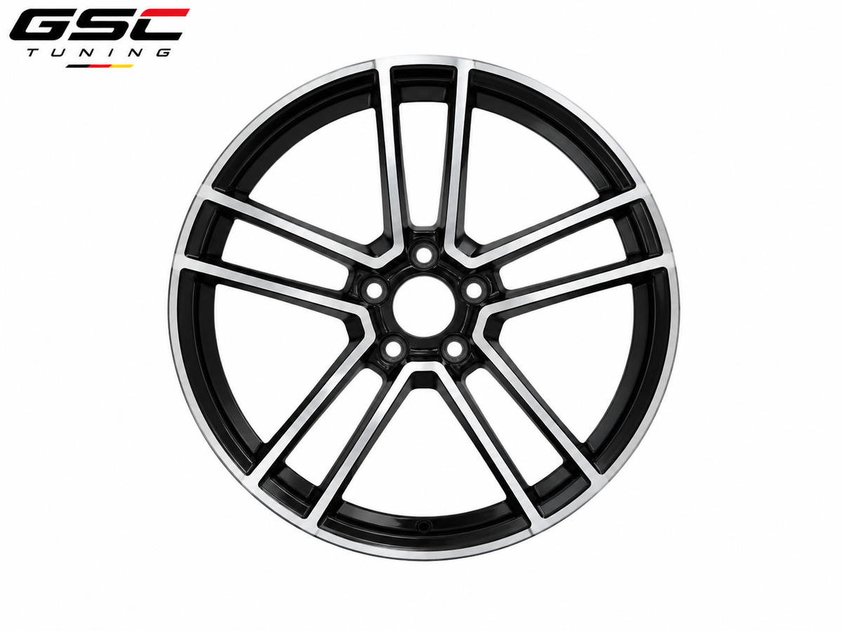 GSC Porsche Forged Aluminum Wheel – Gloss Black & Machined Silver Split-Spoke Performance Design