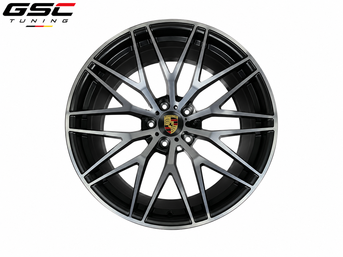 GSC Porsche Forged Aluminum Wheel – Gloss Black & Machined Silver Multi-Spoke Performance Design