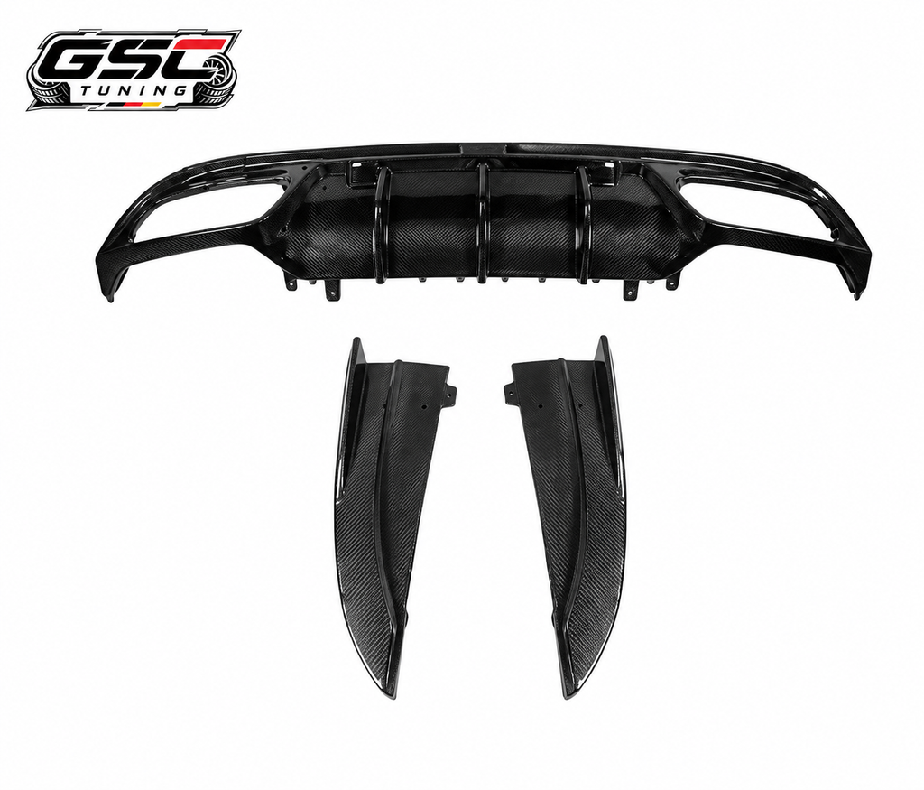 GSC Carbon Fiber Rear Diffuser With Rear Bumper Corner Extensions For Mercedes-AMG C43 Sedan W205