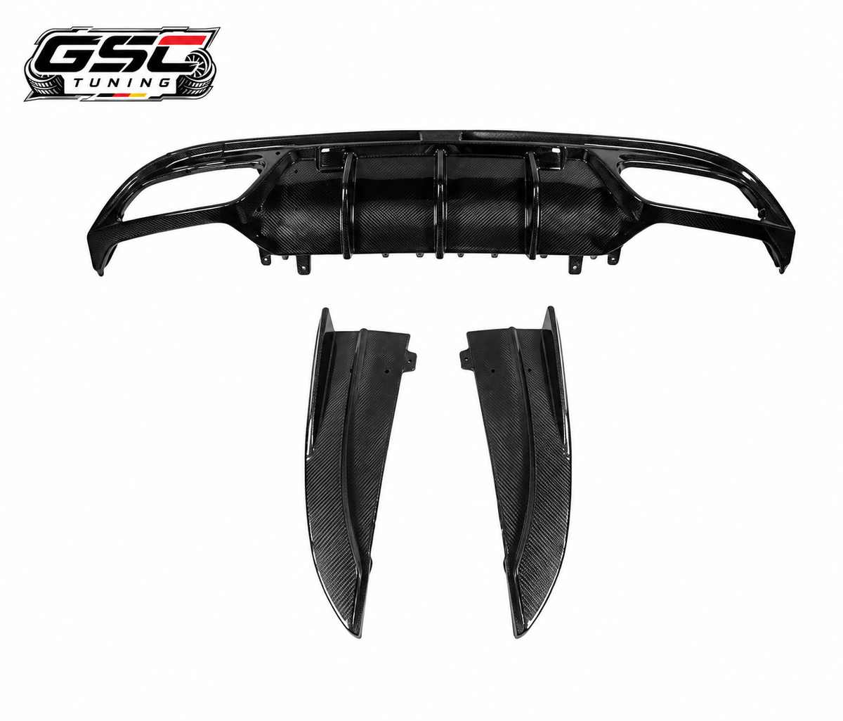 GSC Carbon Fiber Rear Diffuser With Rear Bumper Corner Extensions For Mercedes-AMG C43 Sedan W205