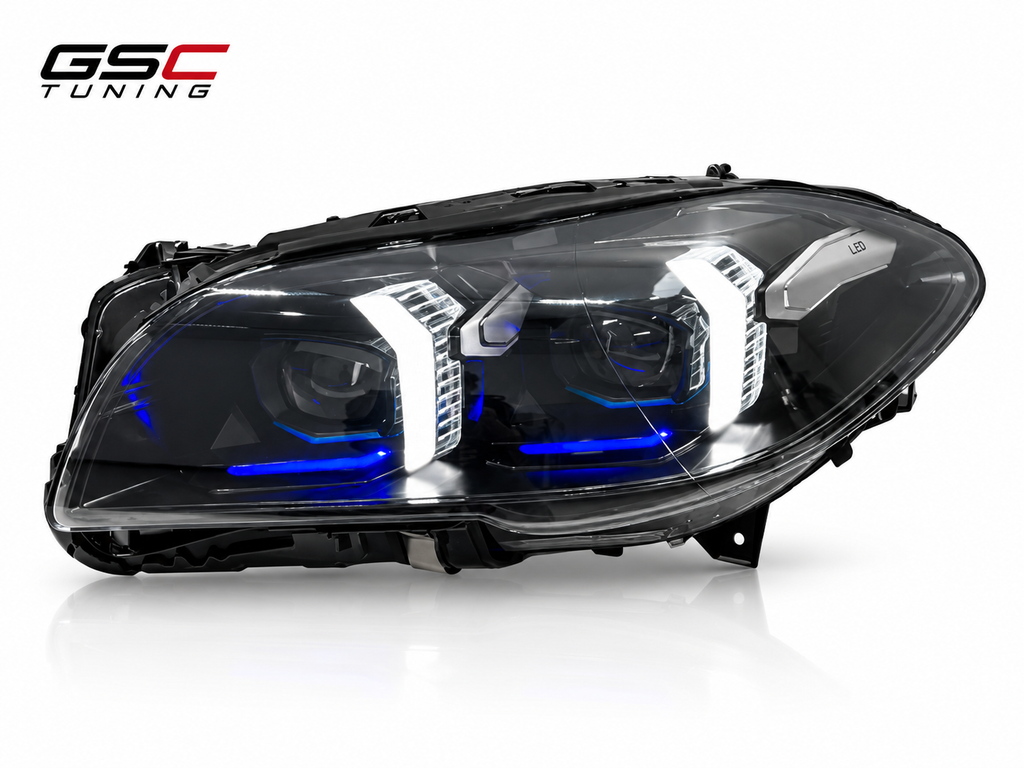 GSC LED Headlight Assembly Set for BMW 5 Series F10 / F18 – White / Yellow DRL Style