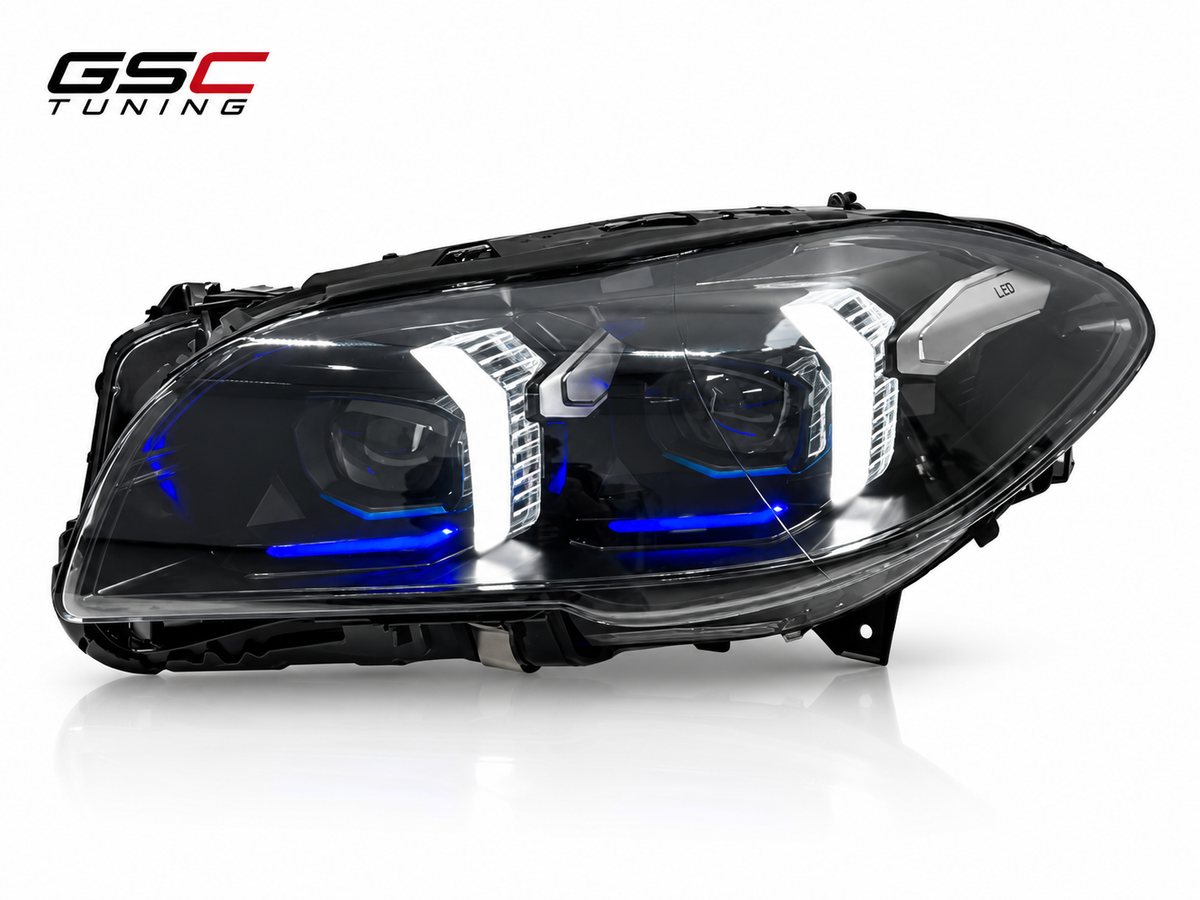 GSC LED Headlight Assembly Set for BMW 5 Series F10 / F18 – White / Yellow DRL Style