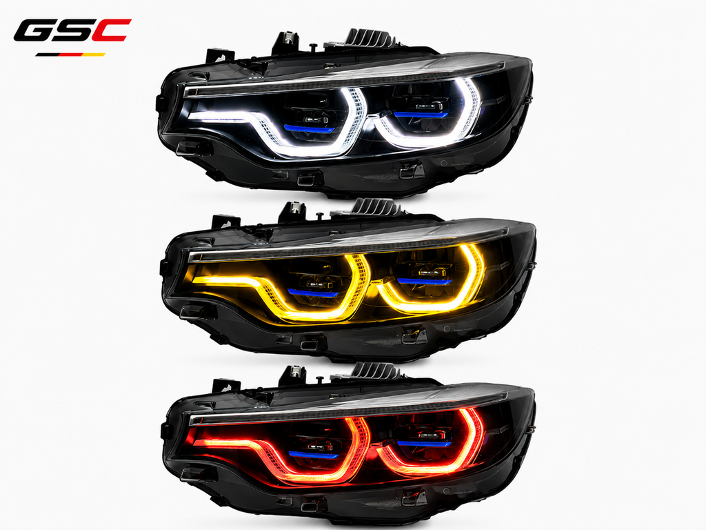 GSC Tri-Color LED Headlight Assembly Set for BMW 4 Series F32 / M4 F82 2013-2020 – White / Yellow / Red – 6 / 8 / 9 / 10-Pin Versions