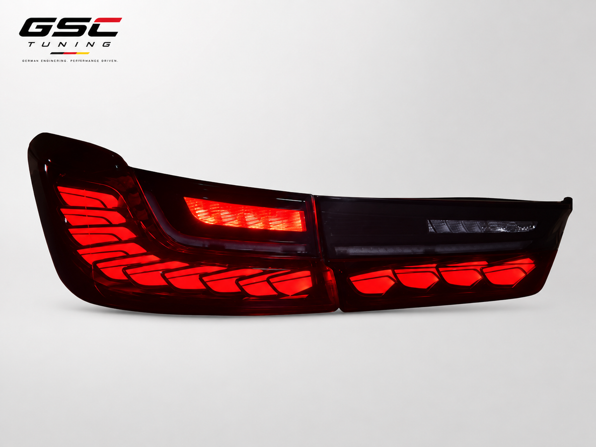 GSC Dragon Scale Style Dual-Color LED Taillight Assembly Set for BMW 3 Series G20 / G28 / M4 G82 2019-2022 (Red / Smoked)