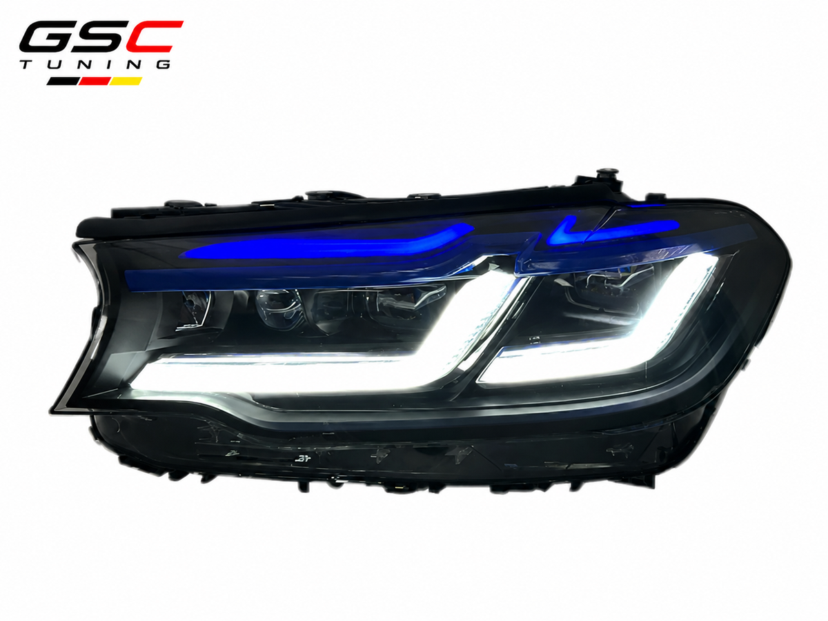 GSC M5 Competition Style Double Blue-Brow LED Headlight Assembly Set for BMW 5 Series G30 / G38 2018-2020 – Single-Color & Dual-Color Versions