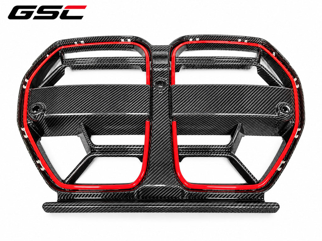 GSC Carbon Fibre Front Kidney Grille with Red Accent Trim for BMW M3 G80 – Non-ACC