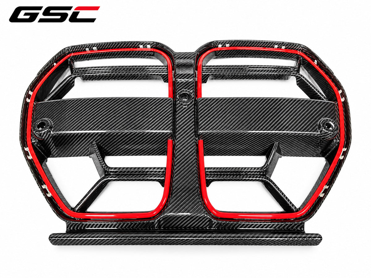GSC Carbon Fibre Front Kidney Grille with Red Accent Trim for BMW M3 G80 – Non-ACC