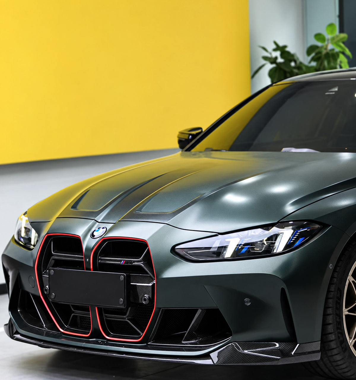 GSC Carbon Fibre Front Kidney Grille with Red Accent Trim for BMW M3 G80 – Non-ACC