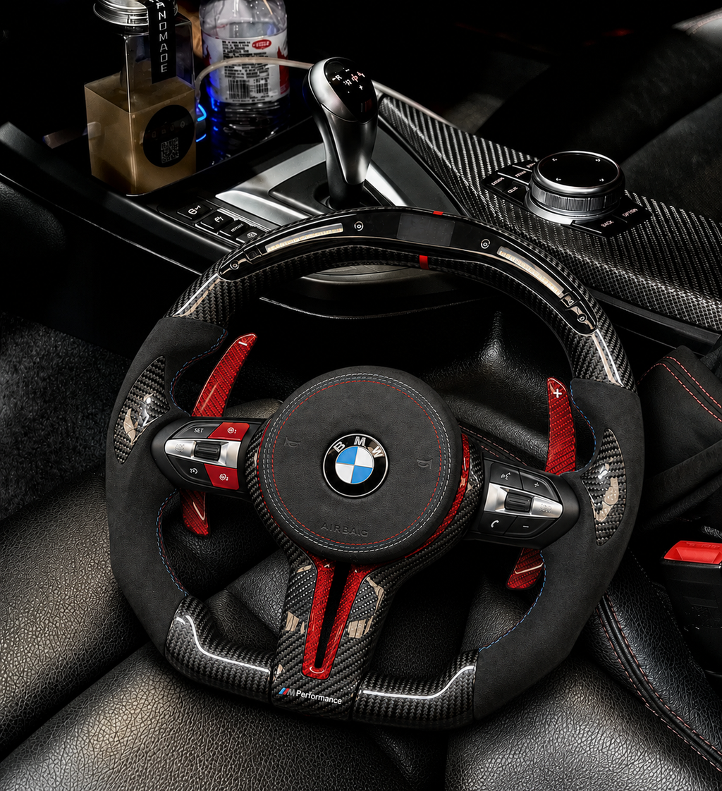 BMW M3 M4 M5 M6 F10 F30 Alcantara Carbon Fiber LED Racing Steering Wheel Upgrade